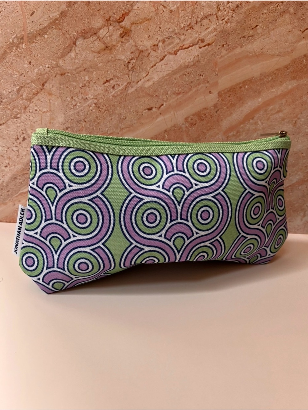 Clinique / Jonathan Alder Green and Purple Retro Circle Zip Cosmetic Pouch